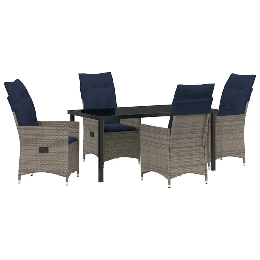 Ensemble table et chaises avec coussin 5 pcs Gris Rotin PE - 2