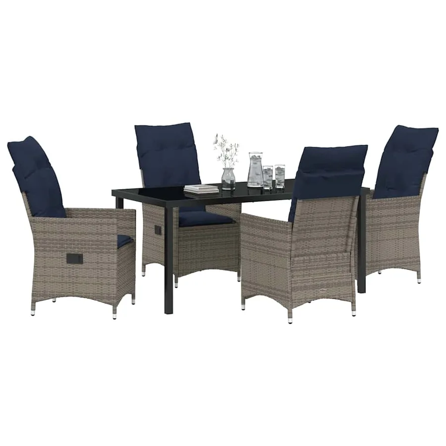 Ensemble table et chaises avec coussin 5 pcs Gris Rotin PE - 3