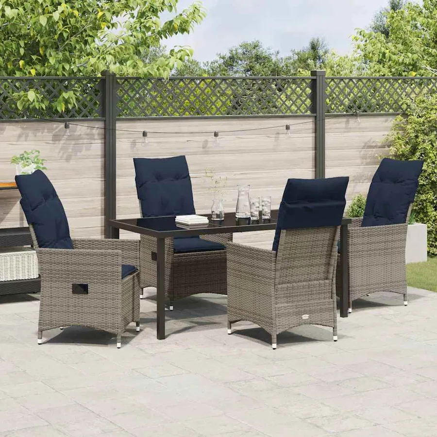 Ensemble table et chaises avec coussin 5 pcs Gris Rotin PE - 4