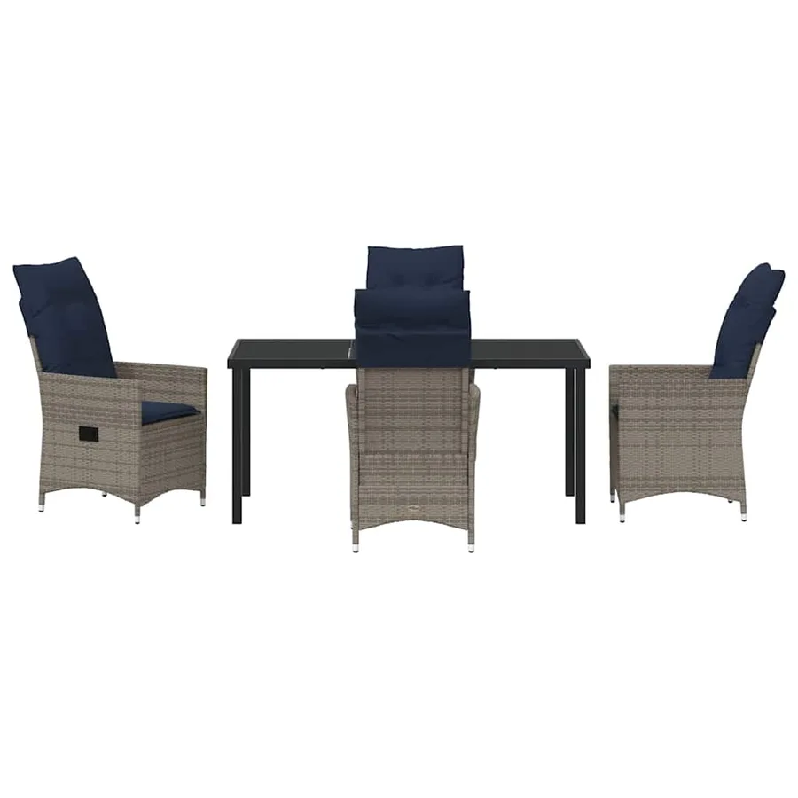 Ensemble table et chaises avec coussin 5 pcs Gris Rotin PE - 7
