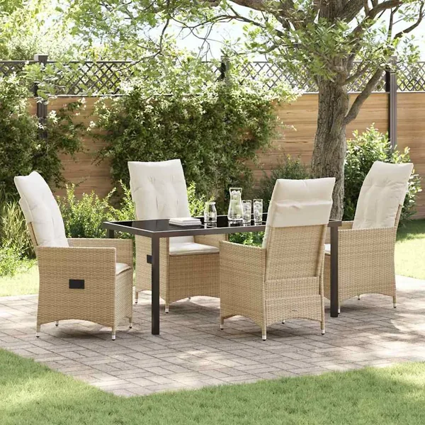 Ensemble de salle à manger pour jardin 5 pcs Beige polyrotin