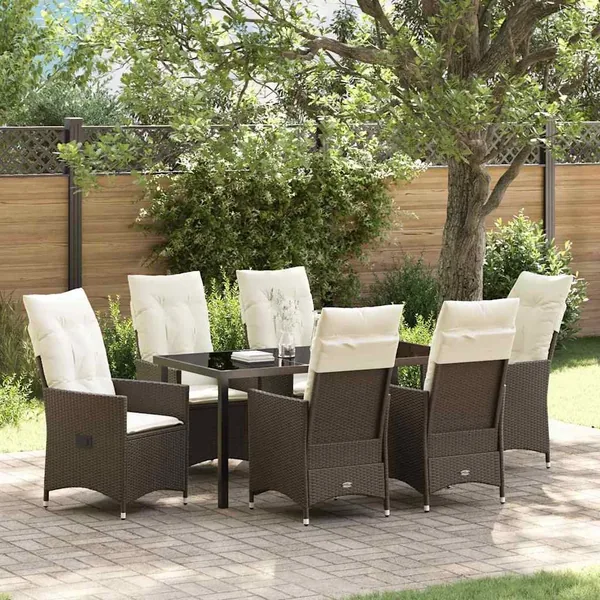 Ensemble de salle à manger pour jardin 7 pcs Marron polyrotin