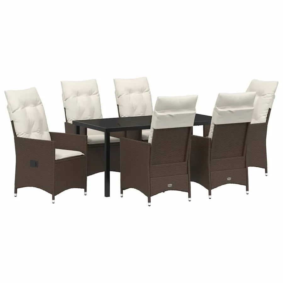 Ensemble de salle à manger pour jardin 7 pcs Marron polyrotin - 2