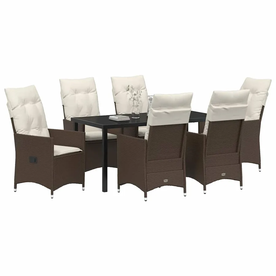 Ensemble de salle à manger pour jardin 7 pcs Marron polyrotin - 3