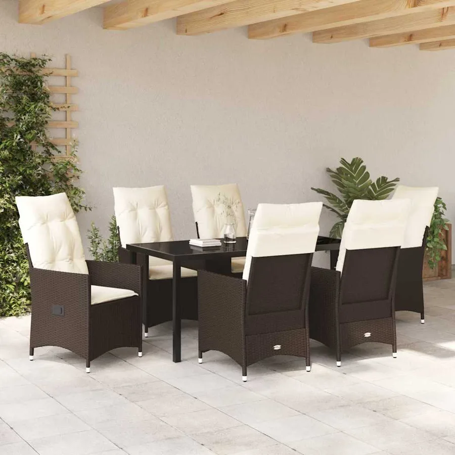 Ensemble de salle à manger pour jardin 7 pcs Marron polyrotin - 4