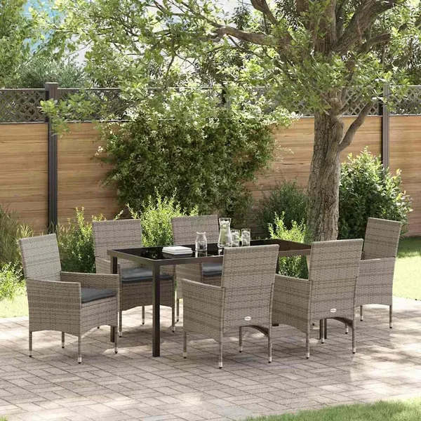 Ensemble de salle à manger pour jardin 7 pcs Gris polyrotin