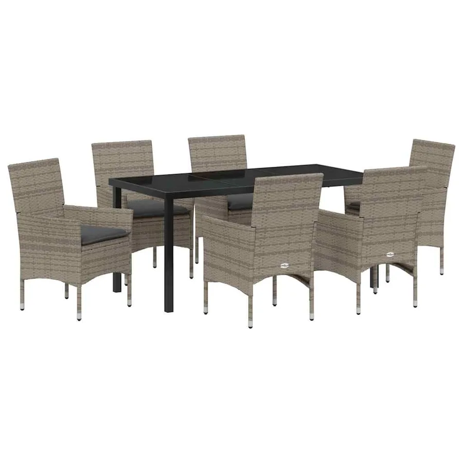 Ensemble de salle à manger pour jardin 7 pcs Gris polyrotin - 2