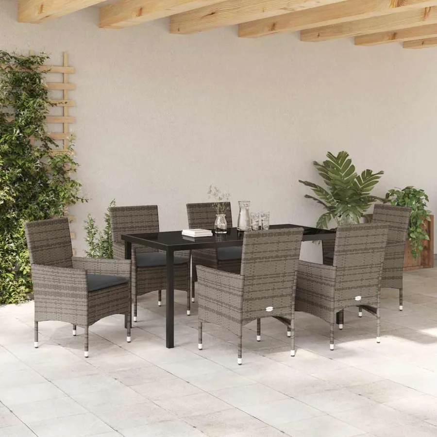 Ensemble de salle à manger pour jardin 7 pcs Gris polyrotin - 4