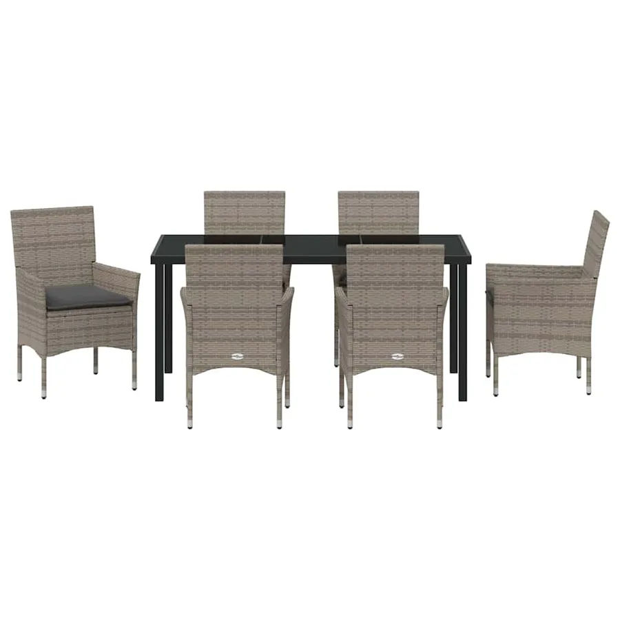 Ensemble de salle à manger pour jardin 7 pcs Gris polyrotin - 7