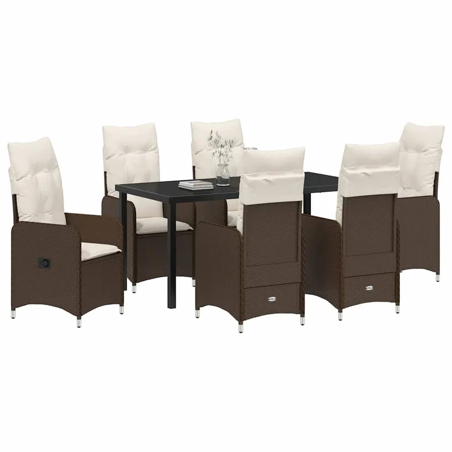 Ensemble de salle à manger pour jardin 7 pcs Marron polyrotin - 3