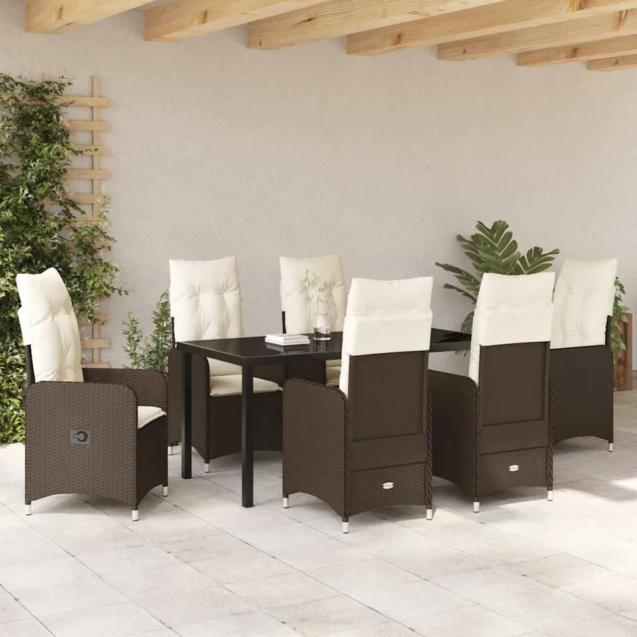 Ensemble de salle à manger pour jardin 7 pcs Marron polyrotin - 4