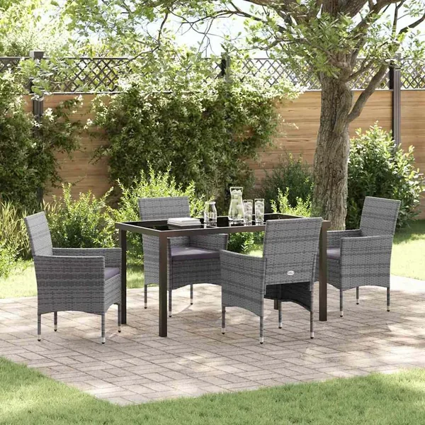 Ensemble de salle à manger pour jardin 5 pcs Gris polyrotin