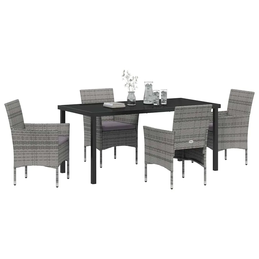 Ensemble de salle à manger pour jardin 5 pcs Gris polyrotin - 3