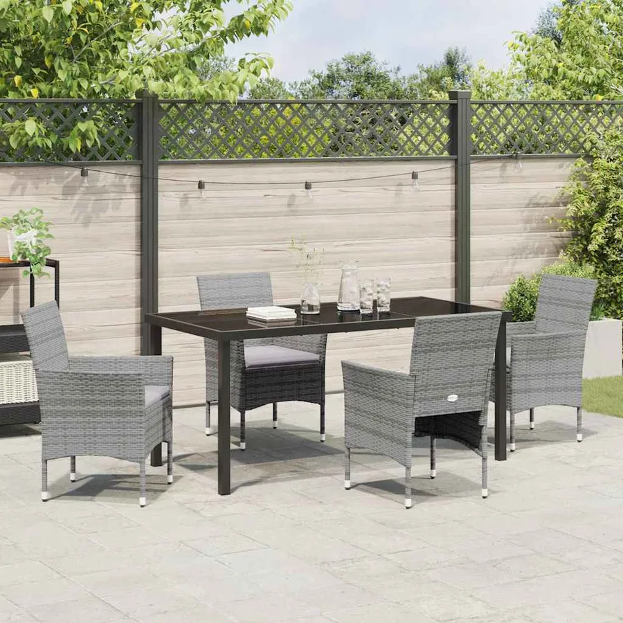 Ensemble de salle à manger pour jardin 5 pcs Gris polyrotin - 4