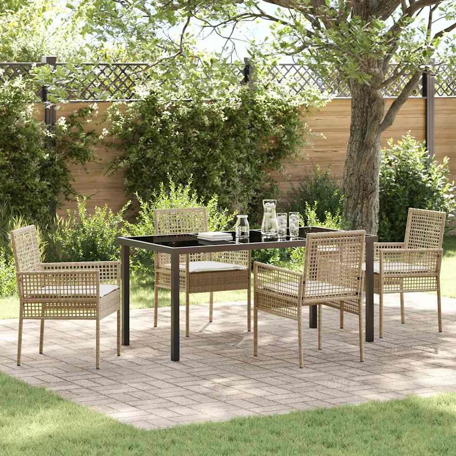 Ensemble de salle à manger pour jardin 5 pcs Beige polyrotin