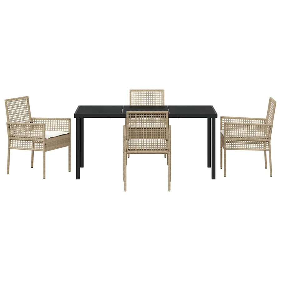 Ensemble de salle à manger pour jardin 5 pcs Beige polyrotin - 7