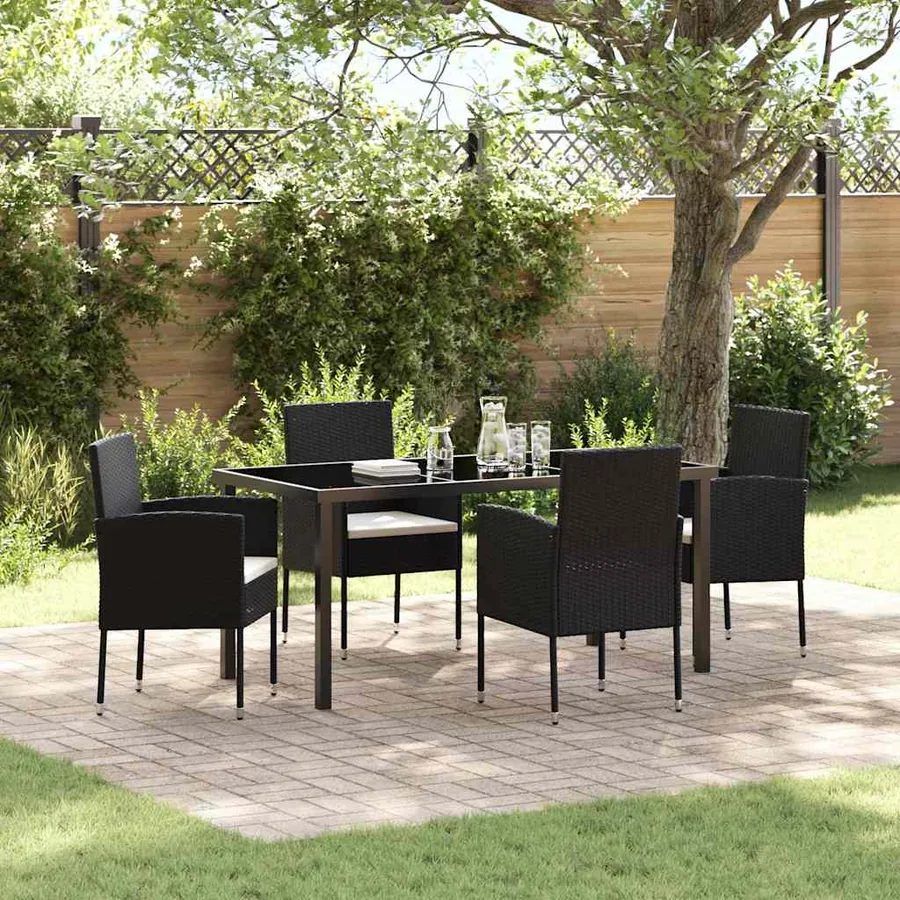 Ensemble de salle à manger pour jardin 5 pcs Noir polyrotin