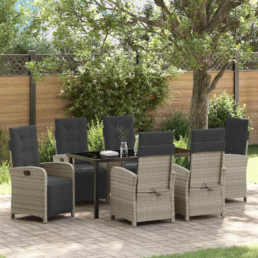 Ensemble de salle à manger pour jardin 7 pcs Gris clair