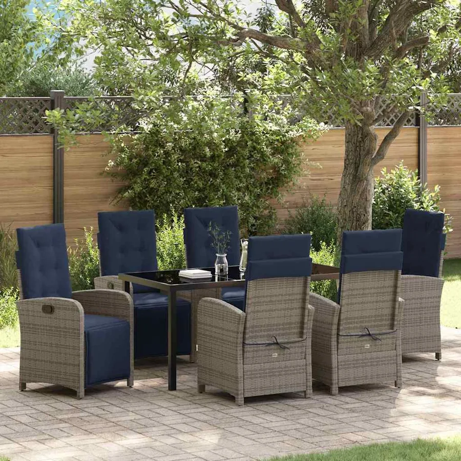 Ensemble de salle à manger pour jardin 7 pcs Gris polyrotin