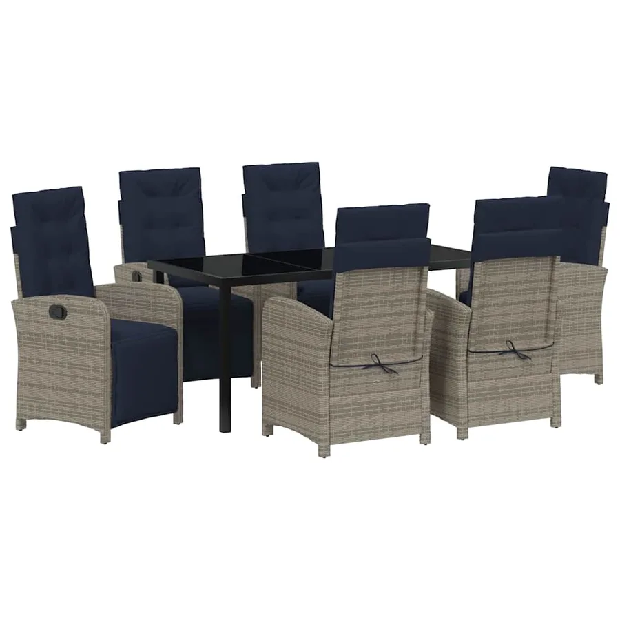 Ensemble de salle à manger pour jardin 7 pcs Gris polyrotin - 2