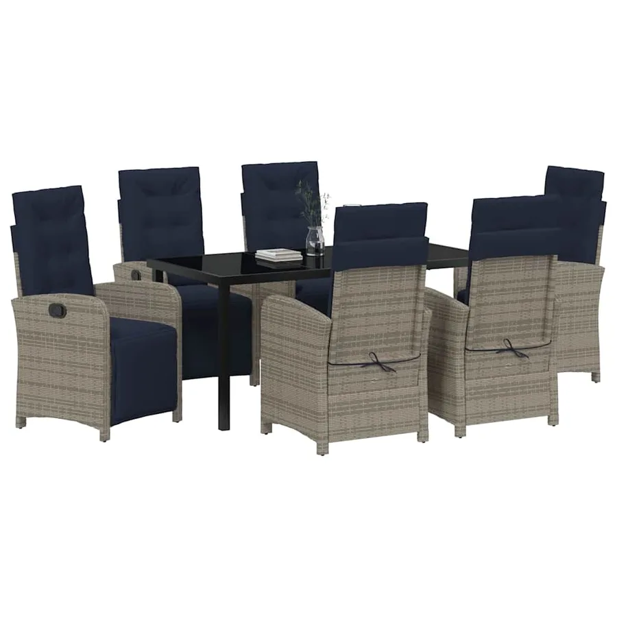 Ensemble de salle à manger pour jardin 7 pcs Gris polyrotin - 3