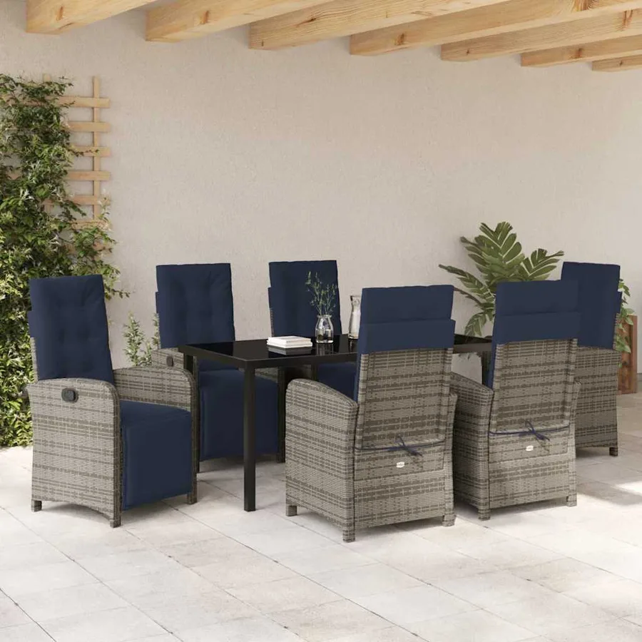 Ensemble de salle à manger pour jardin 7 pcs Gris polyrotin - 4