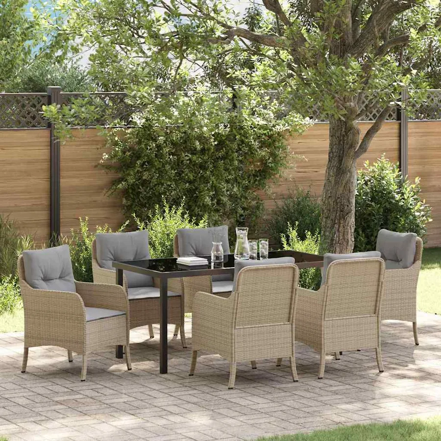Ensemble de salle à manger pour jardin 7 pcs Beige polyrotin