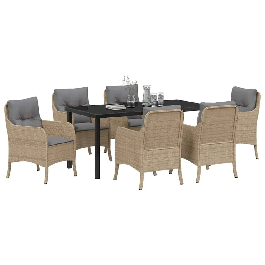Ensemble de salle à manger pour jardin 7 pcs Beige polyrotin - 3
