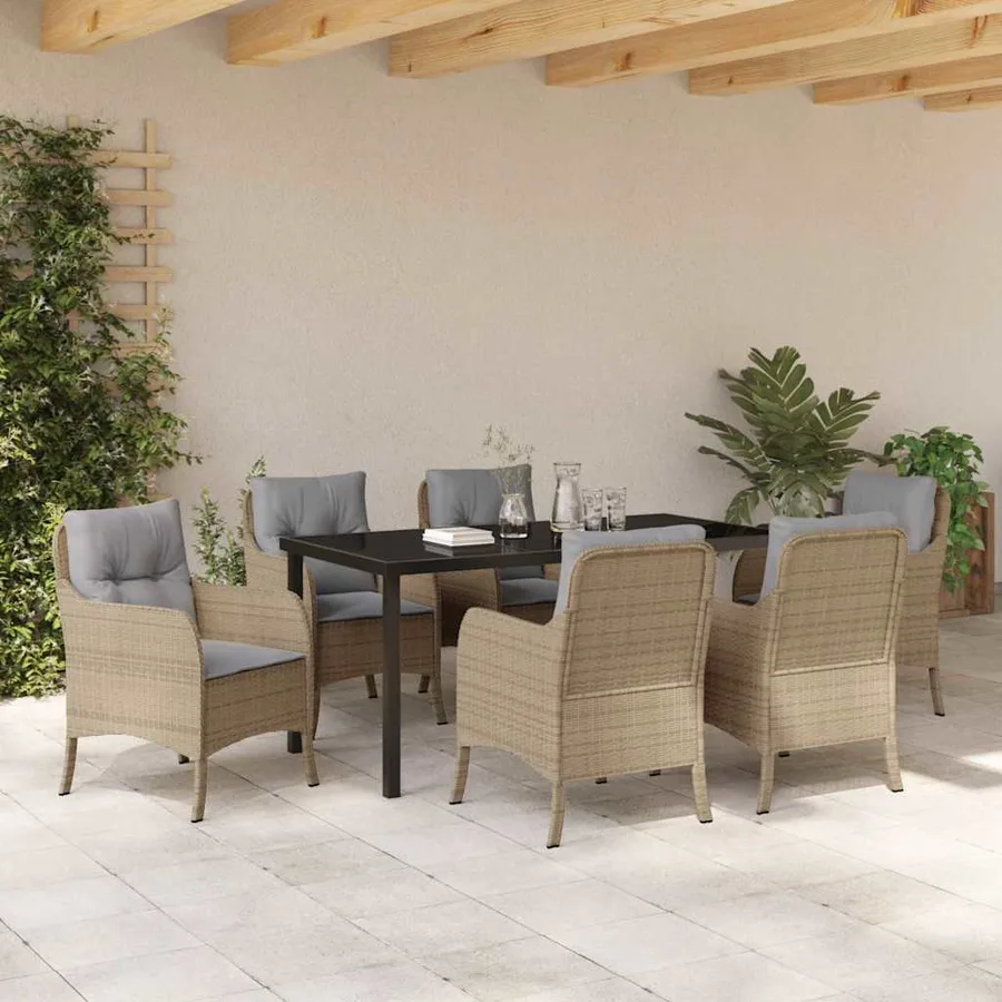 Ensemble de salle à manger pour jardin 7 pcs Beige polyrotin - 4