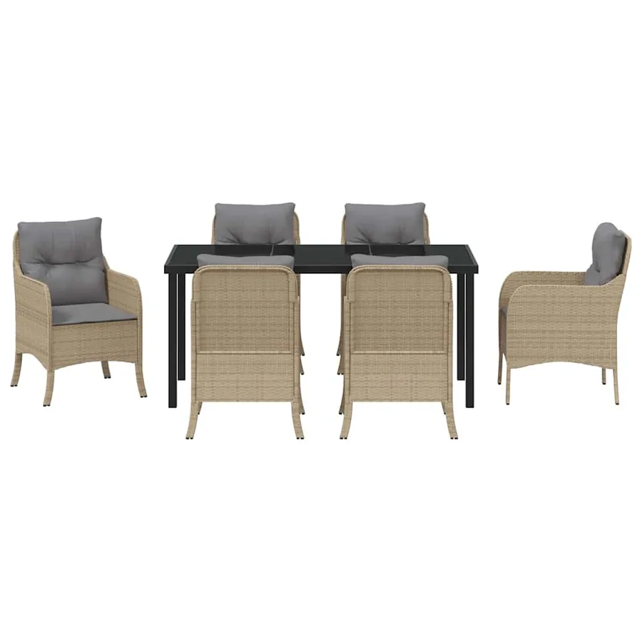 Ensemble de salle à manger pour jardin 7 pcs Beige polyrotin - 7