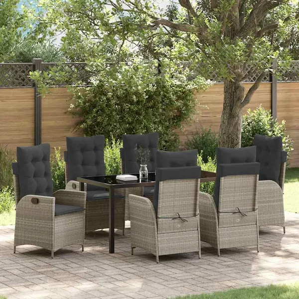 Ensemble de salle à manger pour jardin 7 pcs Gris clair