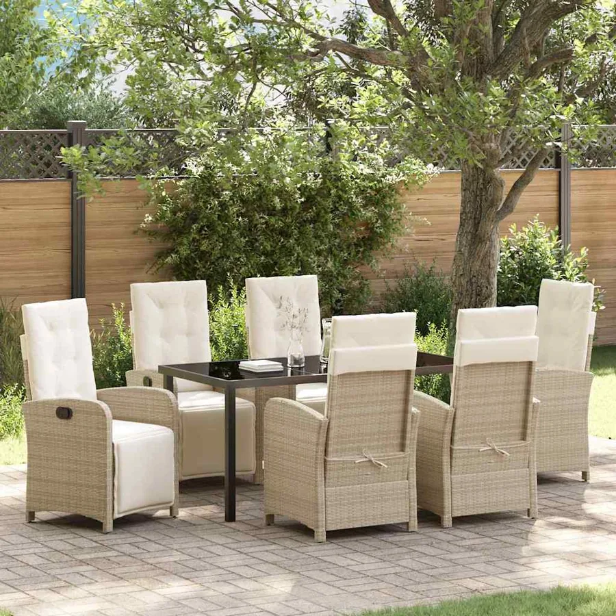 Ensemble de salle à manger pour jardin 7 pcs Beige polyrotin