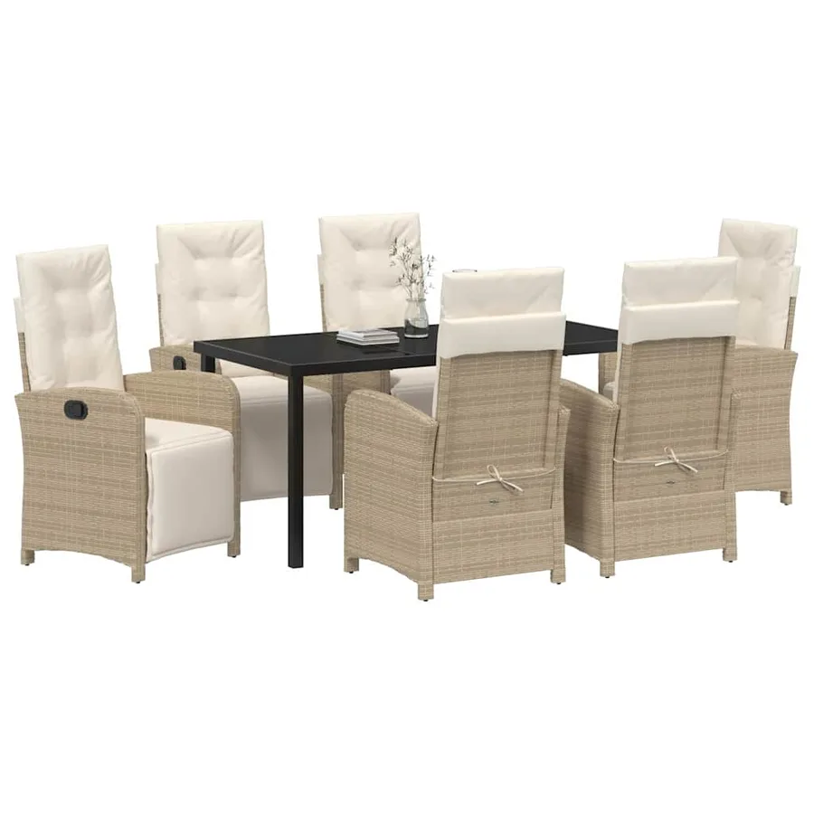 Ensemble de salle à manger pour jardin 7 pcs Beige polyrotin - 3