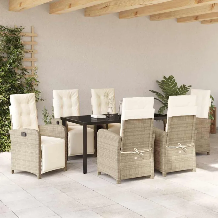 Ensemble de salle à manger pour jardin 7 pcs Beige polyrotin - 4