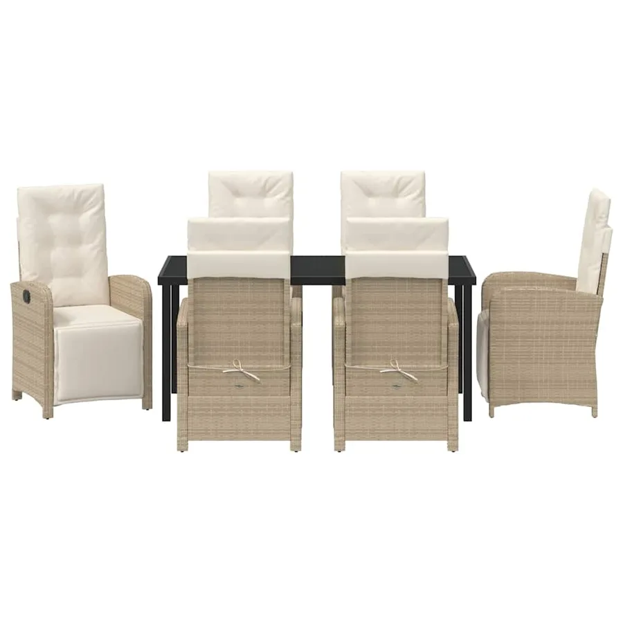 Ensemble de salle à manger pour jardin 7 pcs Beige polyrotin - 7
