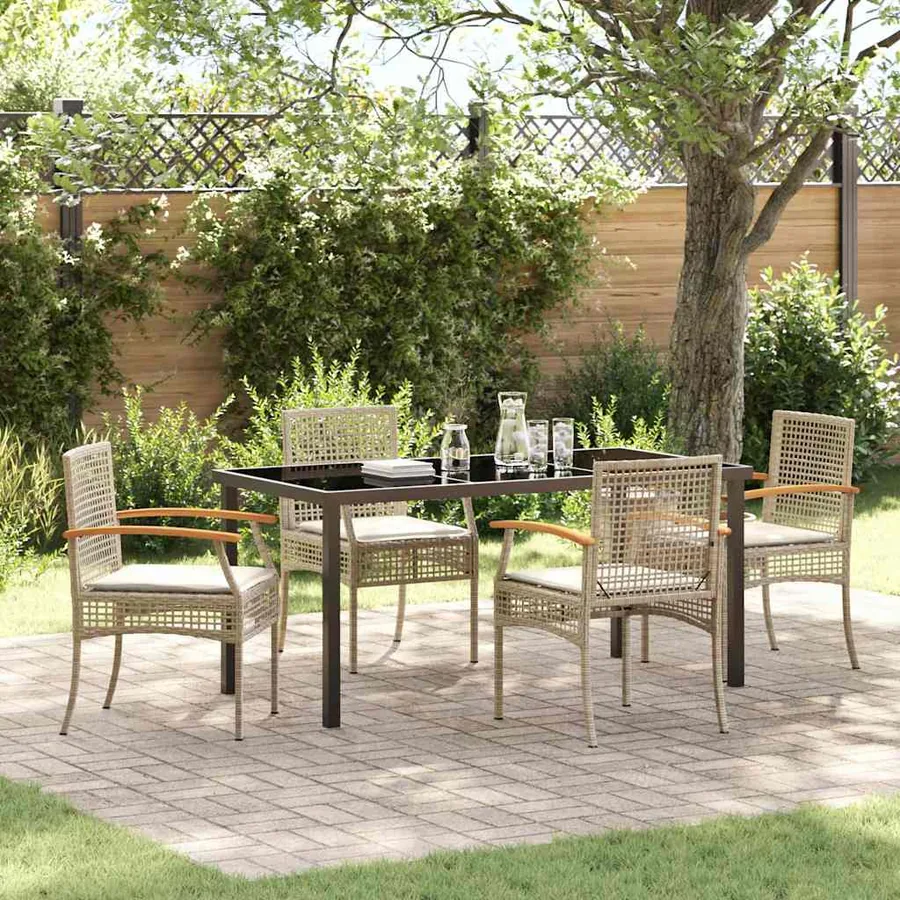 Ensemble de salle à manger pour jardin 5 pcs Beige et Noir