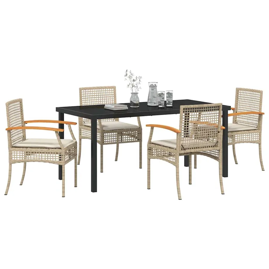 Ensemble de salle à manger pour jardin 5 pcs Beige et Noir - 3