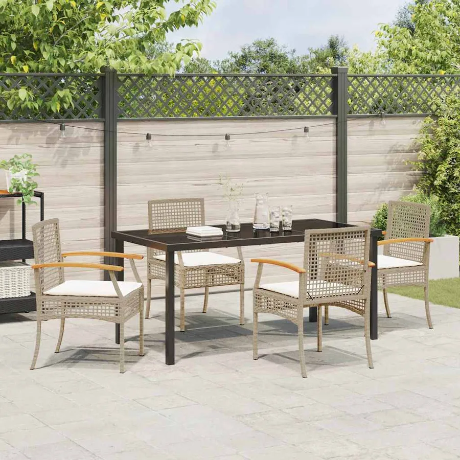 Ensemble de salle à manger pour jardin 5 pcs Beige et Noir - 4