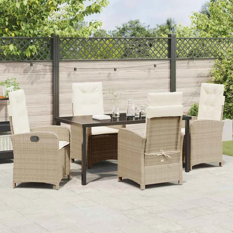 Ensemble de salle à manger pour jardin 5 pcs Beige polyrotin - 4