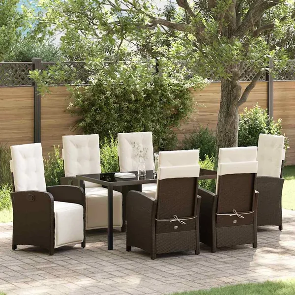 Ensemble de salle à manger pour jardin 7 pcs Marron polyrotin
