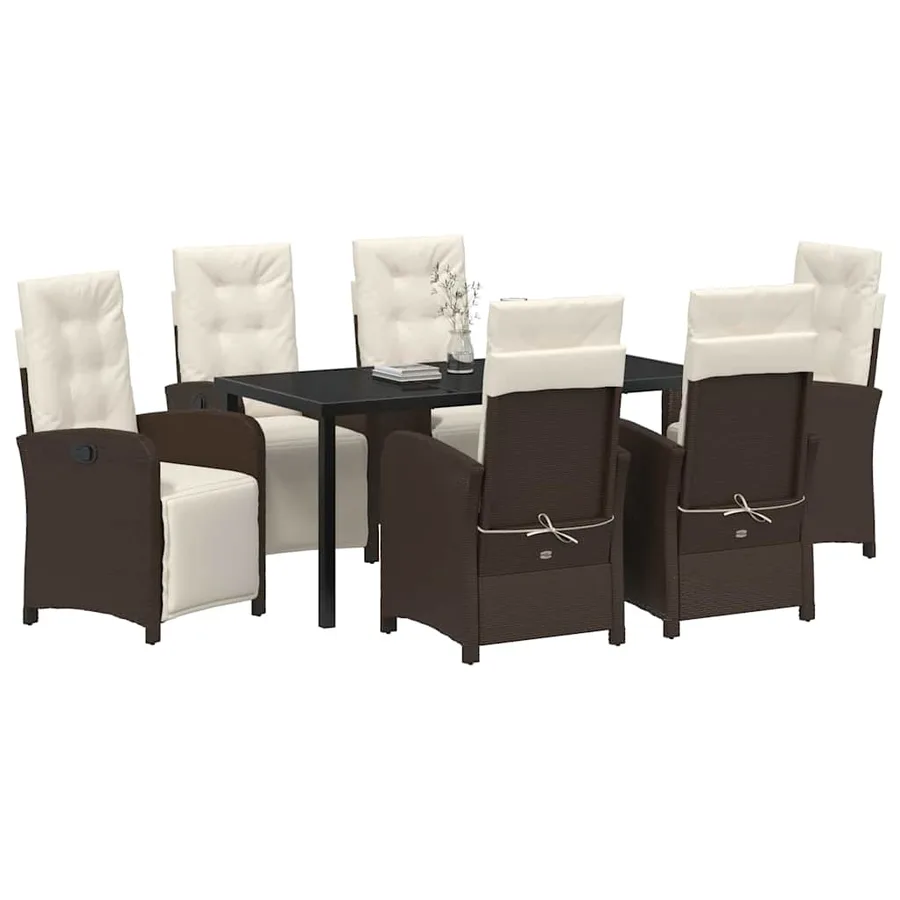 Ensemble de salle à manger pour jardin 7 pcs Marron polyrotin - 3
