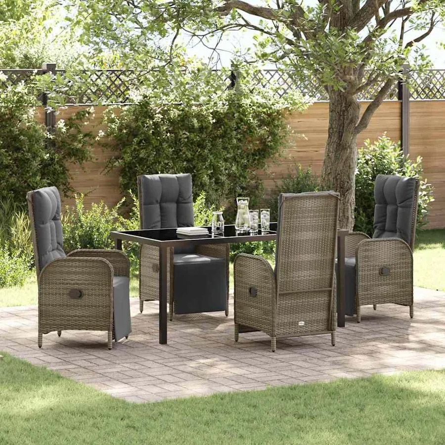 Ensemble de salle à manger pour jardin 5 pcs Gris polyrotin