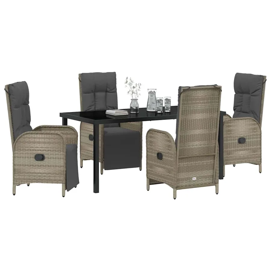 Ensemble de salle à manger pour jardin 5 pcs Gris polyrotin - 3