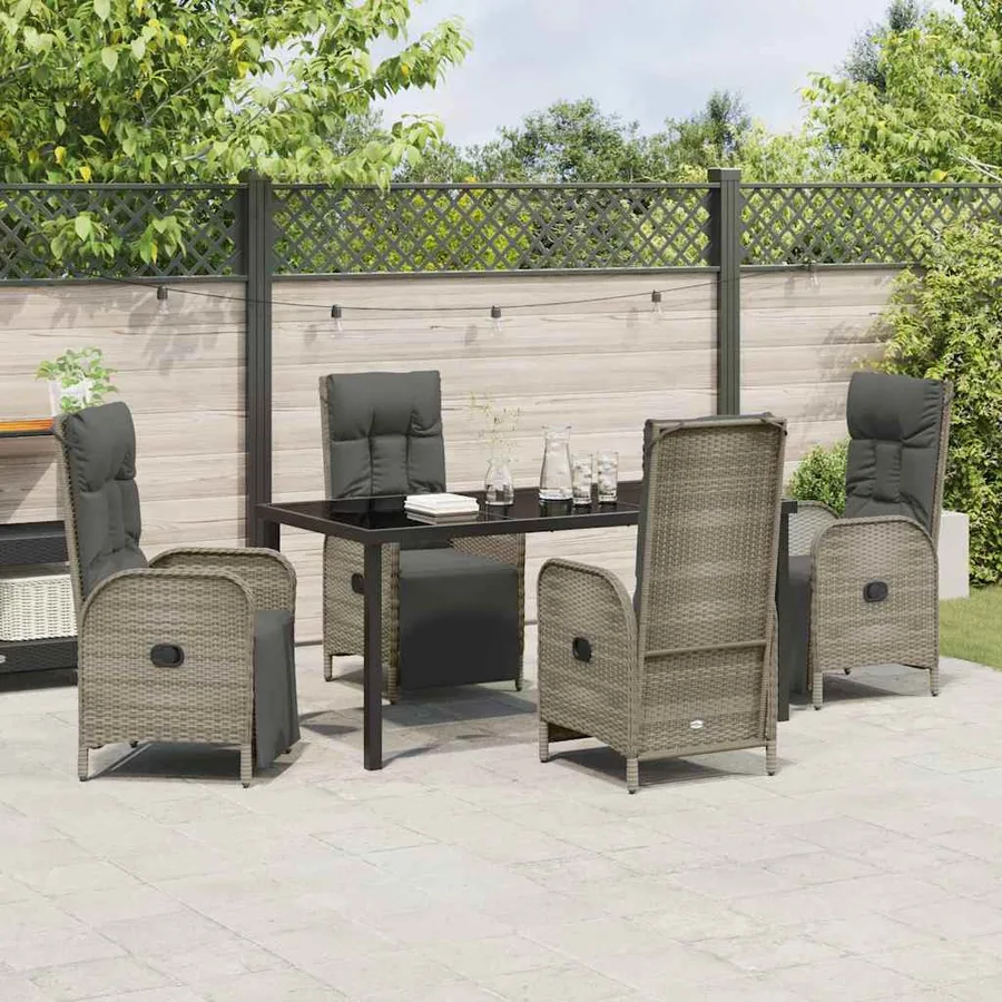 Ensemble de salle à manger pour jardin 5 pcs Gris polyrotin - 4