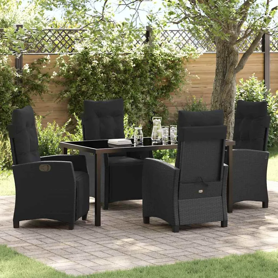 Ensemble de salle à manger pour jardin 5 pcs Noir polyrotin