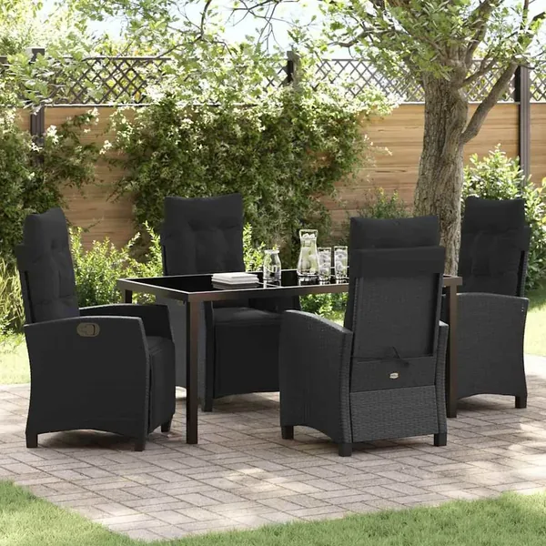 Ensemble de salle à manger pour jardin 5 pcs Noir polyrotin