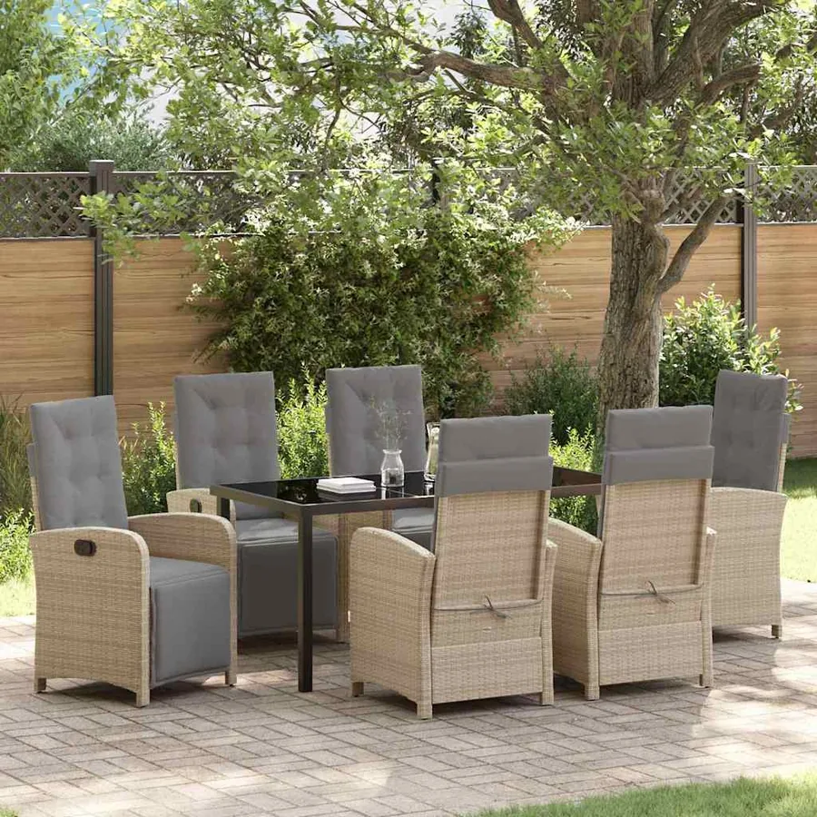 Ensemble de salle à manger pour jardin 7 pcs Beige polyrotin