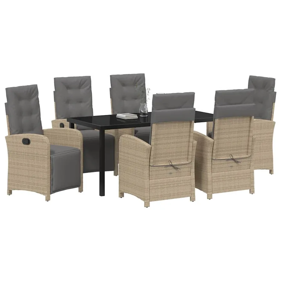 Ensemble de salle à manger pour jardin 7 pcs Beige polyrotin - 3