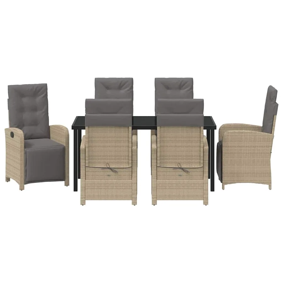 Ensemble de salle à manger pour jardin 7 pcs Beige polyrotin - 7