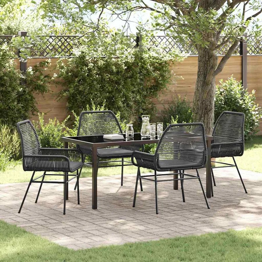 Ensemble de salle à manger pour jardin 5 pcs Noir polyrotin